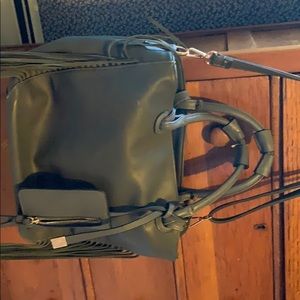 Grey leather fringe pocketbook